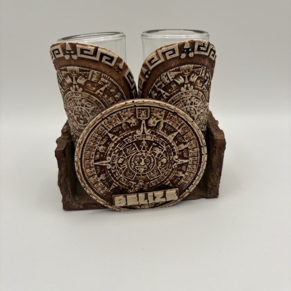 Vintage Belize Calendar Style Shot Glasses Tequileros w/ Base Glued Solid
